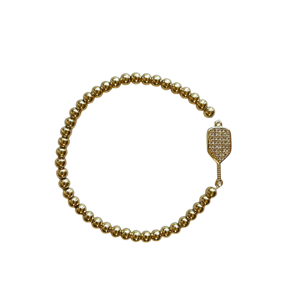 Pulsera con forma de raqueta, chapada en oro y adornada con pedrería